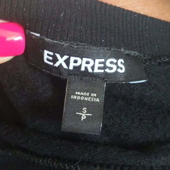 Express wide neck sweatshirt, wide sleeve, black with glitter sparkle, Small - Picture 6 of 9